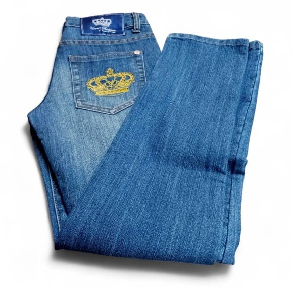 Victoria Beckham for Rock & Republic “Madrid” Jeans Size 29  Gold Crown Crystals - Picture 1 of 10
